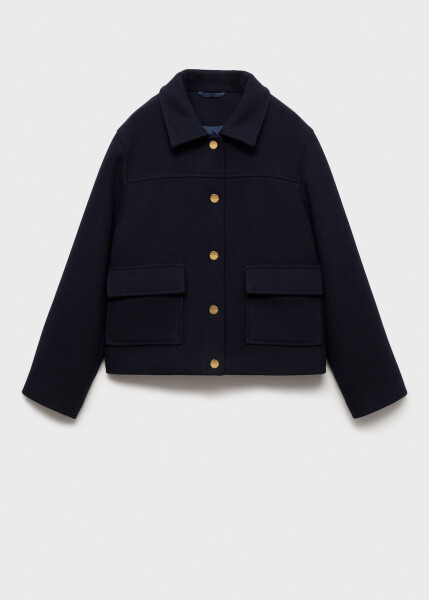 Plain cut coat with pockets, navy blue. - 11