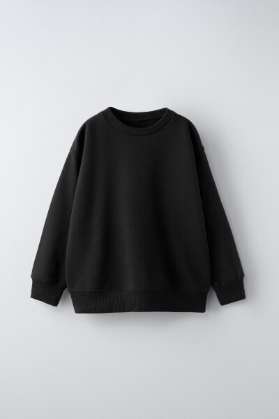 Plain, hooded, cotton sweatshirt (Black) - 1