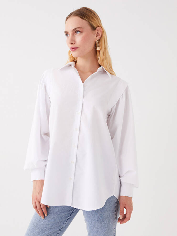 Plain Long Sleeve Oversize Poplin Women's Shirt Tunic - 8