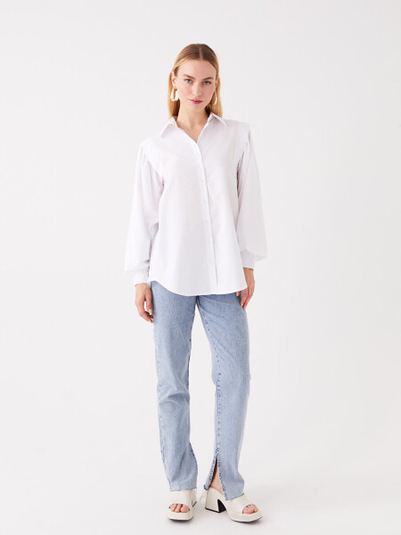 Plain Long Sleeve Oversize Poplin Women's Shirt Tunic - 10