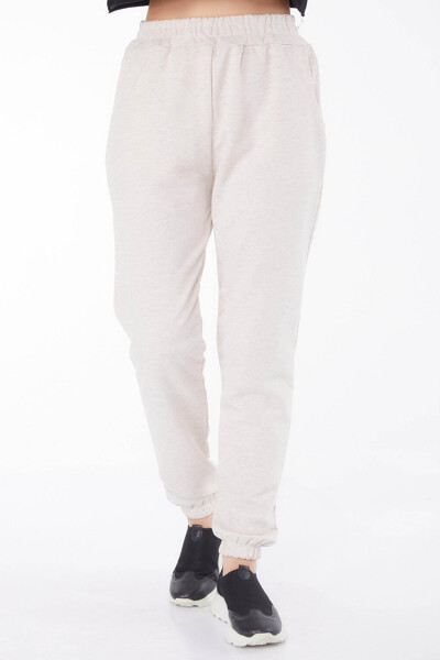 Plain Mid-Rise Women's Beige Sweatpants - 25705 - 3