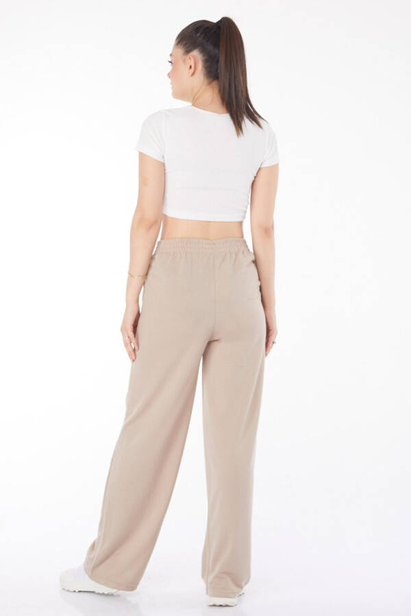 Plain Mid-Rise Women's Beige Sweatpants - 25854 - 4