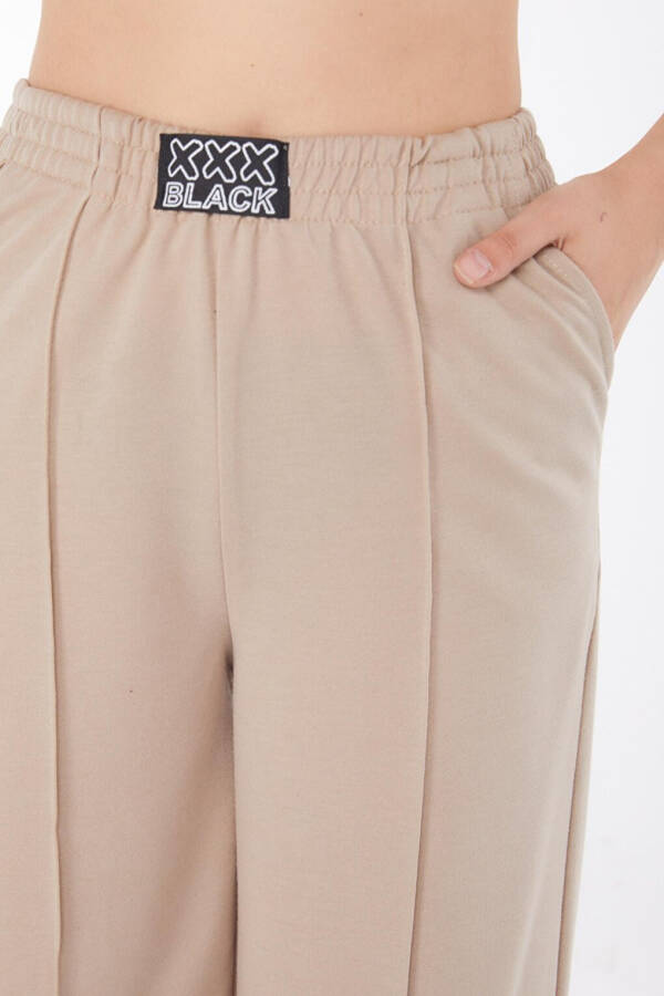 Plain Mid-Rise Women's Beige Sweatpants - 25854 - 5