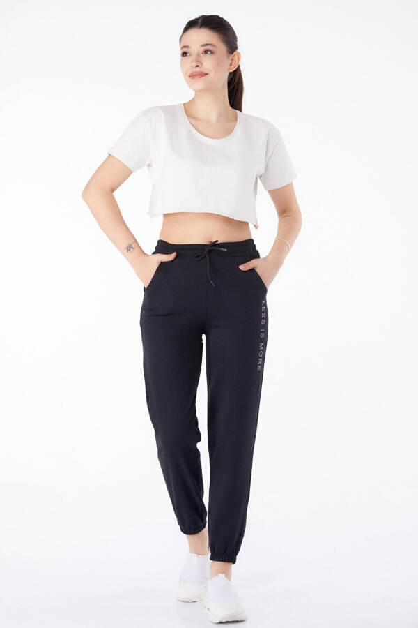 Plain Mid-Rise Women's Black Sweatpants - 25327 - 1