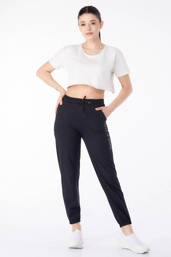 Plain Mid-Rise Women's Black Sweatpants - 25327 - 2