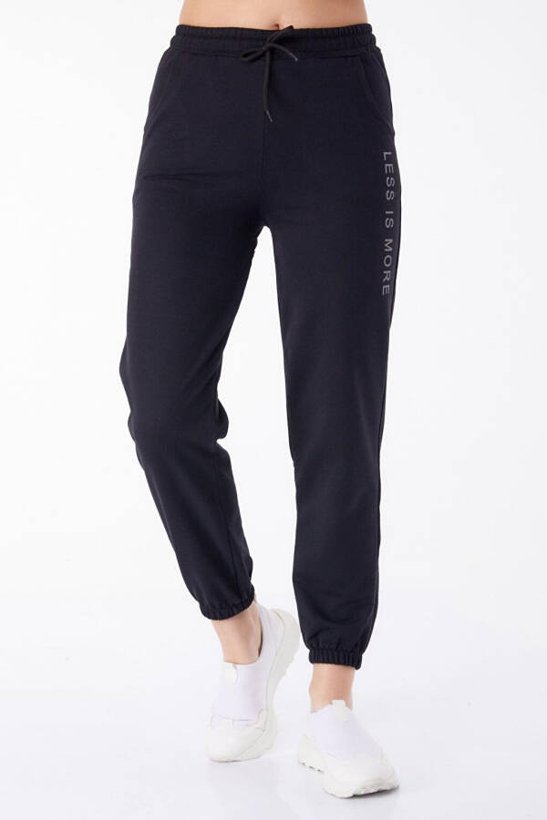 Plain Mid-Rise Women's Black Sweatpants - 25327 - 3