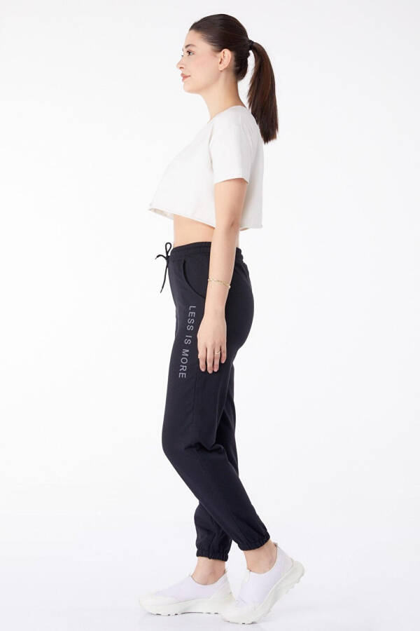 Plain Mid-Rise Women's Black Sweatpants - 25327 - 4