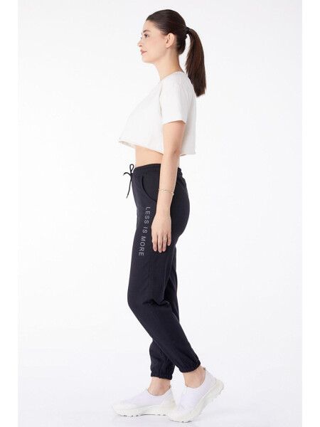 Plain Mid-Rise Women's Black Sweatpants - 25327 - 4