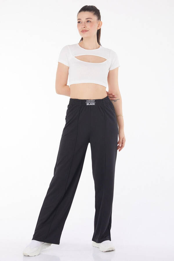 Plain Mid-Rise Women's Black Sweatpants - 25854 - 1