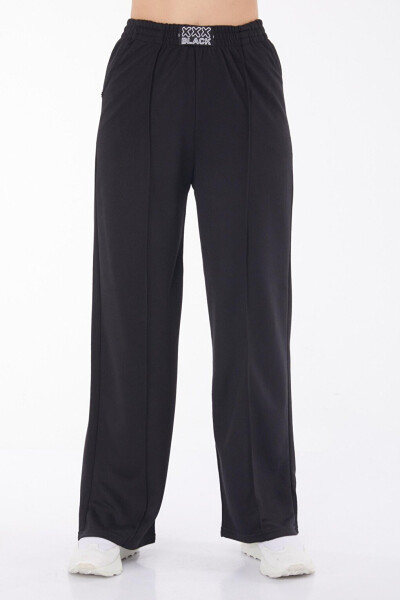 Plain Mid-Rise Women's Black Sweatpants - 25854 - 2