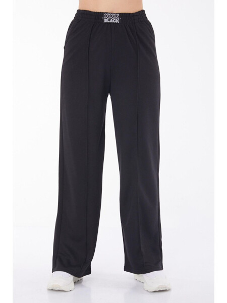 Plain Mid-Rise Women's Black Sweatpants - 25854 - 2