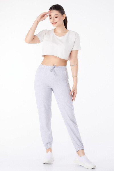 Plain Mid-Rise Women's Grey Sweatpants - 25327 - 1