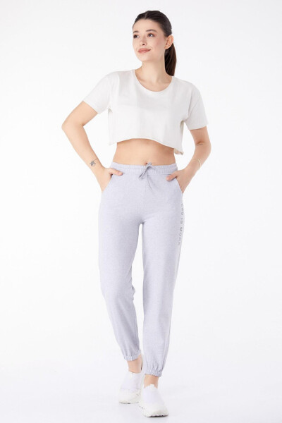 Plain Mid-Rise Women's Grey Sweatpants - 25327 - 2