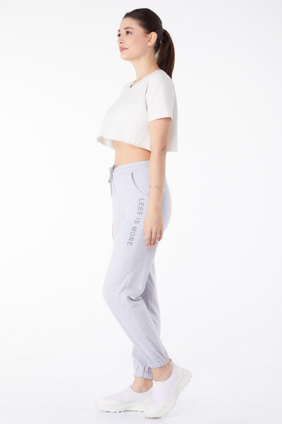 Plain Mid-Rise Women's Grey Sweatpants - 25327 - 4