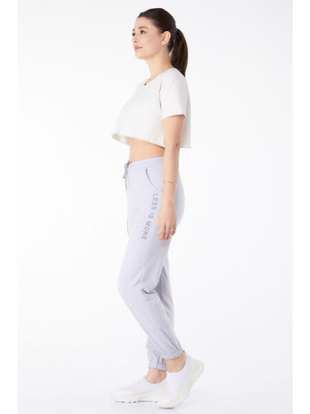 Plain Mid-Rise Women's Grey Sweatpants - 25327 - 4