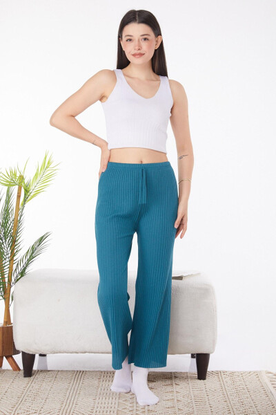 Plain Mid-Rise Women's Petrol Pajama Bottoms - 25855 - 6