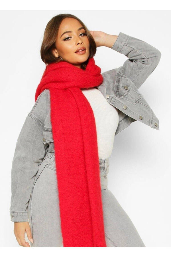 Plain Red Thick Soft Scarf - 1