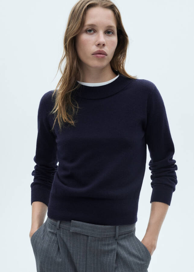 Plain round neck sweater - Dark purple - 5