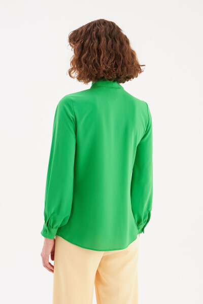 Plain Shirt with Tie Neck - Green - 5