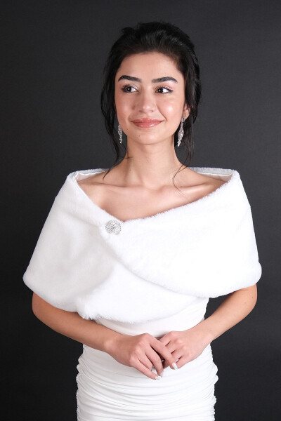 Plain White Soft Bridal Fur Bolero Stole Fur - 2