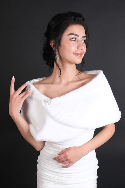 Plain White Soft Bridal Fur Bolero Stole Fur - 6