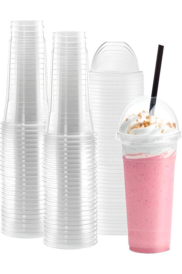 Plastic Transparent Cup with Lid Milkshake Cup Coffee Cup Cold Drink Cup 400-450ml 20 Pieces - 1