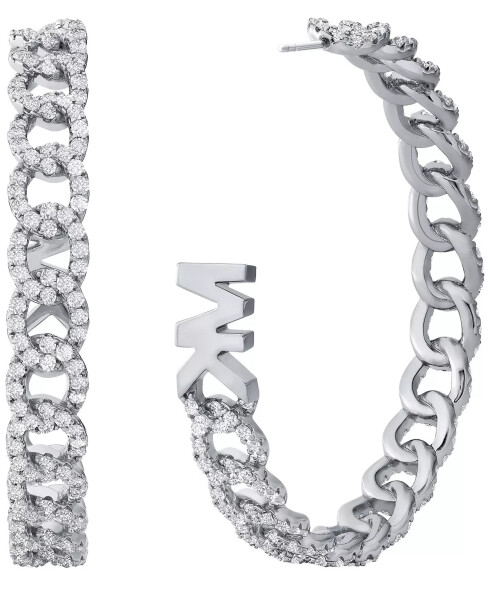 Platinum Plated Pave Frozen Curb Hoop Earrings Silver - 2