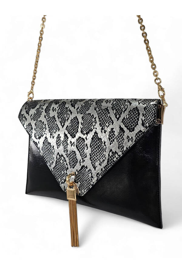 Platinum Snake Pattern Chain Strap Women's Portfolio & Clutch Bag - 6