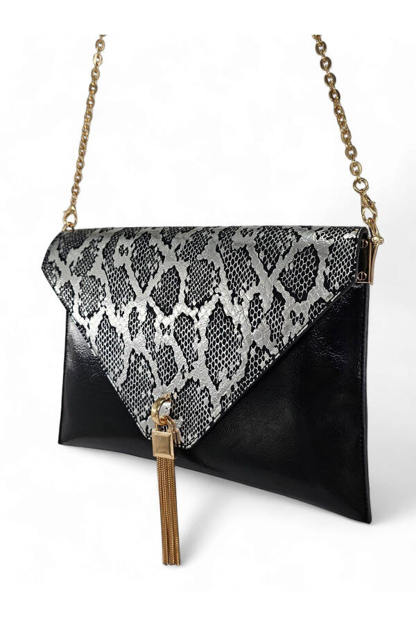 Platinum Snake Pattern Chain Strap Women's Portfolio & Clutch Bag - 2