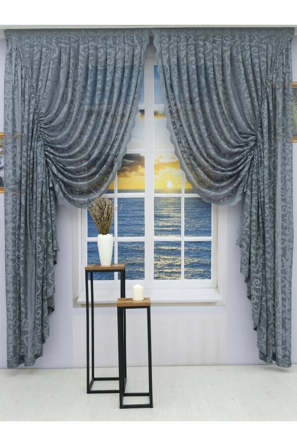 Pleated 2-Panel Sheer Curtain Grey - 1