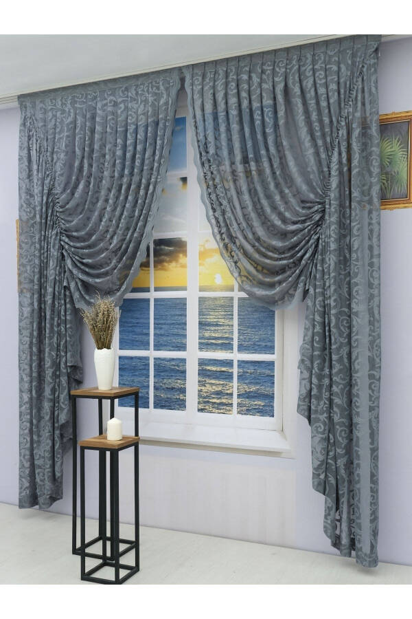 Pleated 2-Panel Sheer Curtain Grey - 2