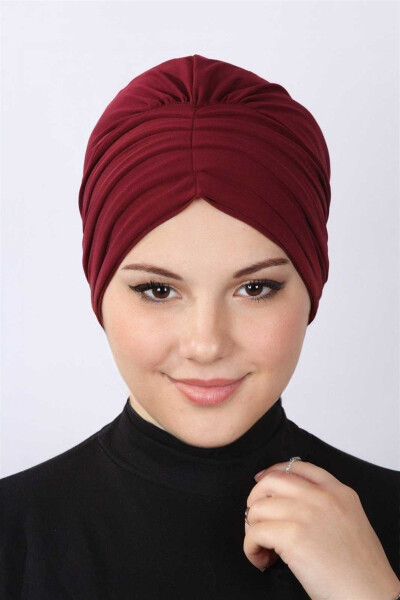 Pleated Bonnet Claret Red - 2