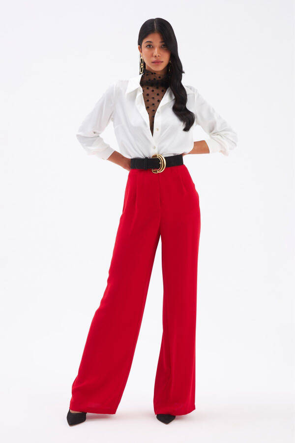 Pleated Crepe Trousers - Red - 1