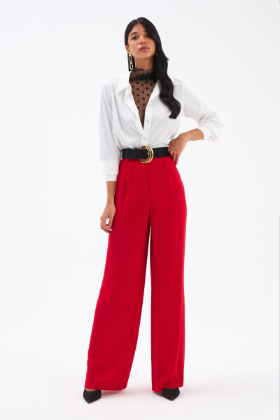 Pleated Crepe Trousers - Red - 2