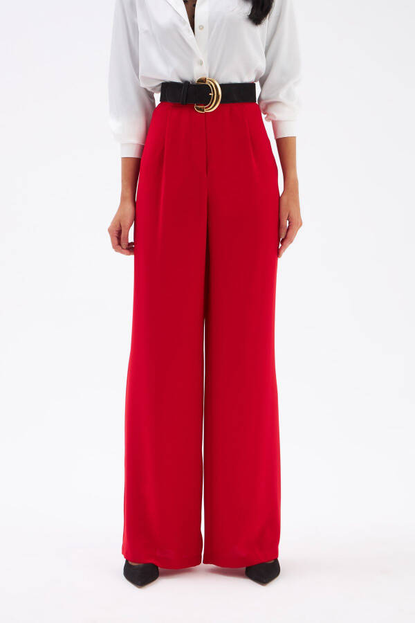 Pleated Crepe Trousers - Red - 3