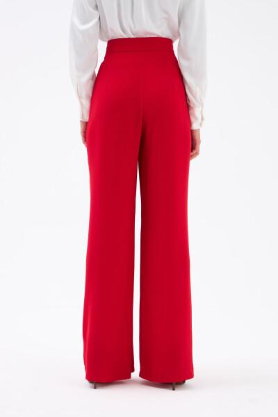 Pleated Crepe Trousers - Red - 5