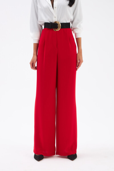 Pleated Crepe Trousers - Red - 8