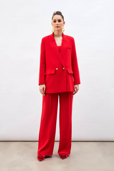 Pleated Relaxed Trousers - Red - 9