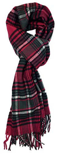 Plum Feathers Plaid Check and Solid Cashmere Feel Winter Scarf, Warm Scarfs, Cold Weather Accessories, Fringe Scarves - 1