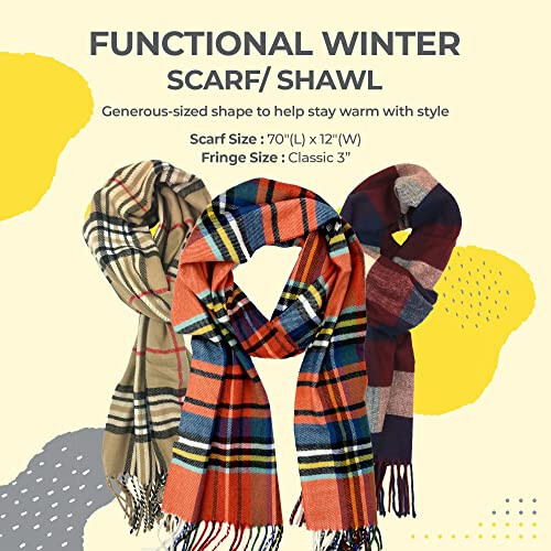 Plum Feathers Plaid Check and Solid Cashmere Feel Winter Scarf, Warm Scarfs, Cold Weather Accessories, Fringe Scarves - 6