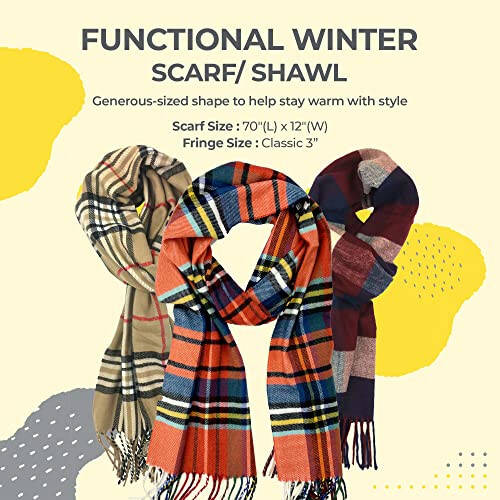 Plum Feathers Plaid Check and Solid Cashmere Feel Winter Scarf, Warm Scarfs, Cold Weather Accessories, Fringe Scarves - 6