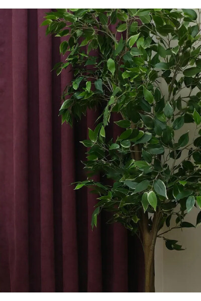 Plum Solid Color Blackout Curtain, Plain Straight Sewing, Extrafor Pleating, Single Panel - 6