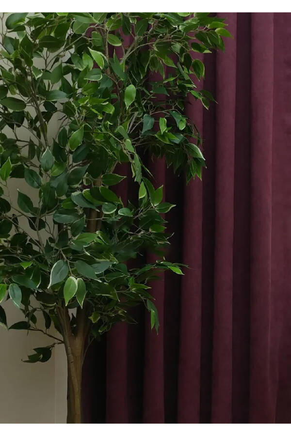 Plum Solid Color Blackout Curtain, Plain Straight Sewing, Extrafor Pleating, Single Panel - 15