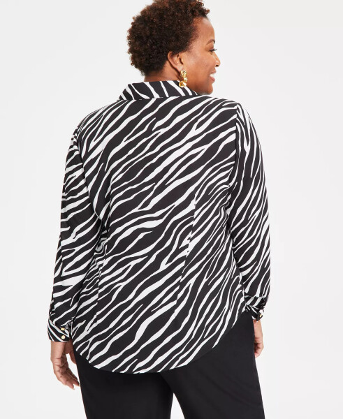 Plus Size Animal Print Collared Button Front Top, Created for Modazone Heather Zebra - 2