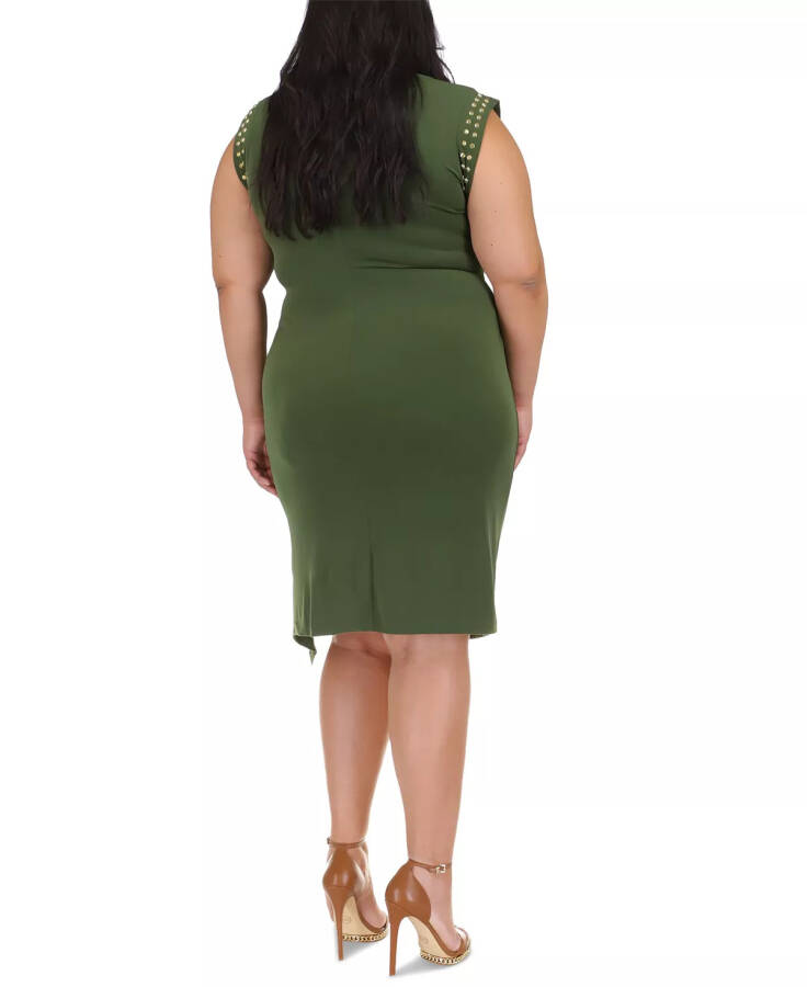 Plus Size Astor Çivili Yon Tomon Yirtilgan Midi Ko'ylak Jade - 2