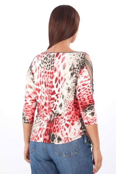 Plus size blouse with leopard print, stone details and cross-over bib. - 4