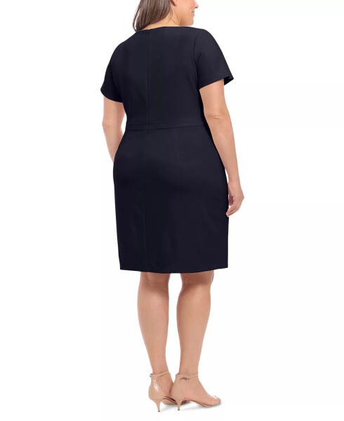 Plus Size Bow-Neck Sheath Dress Navy - 2