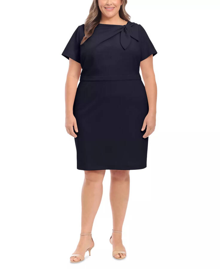 Plus Size Bow-Neck Sheath Dress Navy - 3