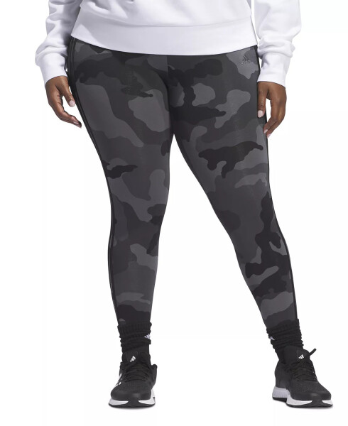 Plus Size Camo Print Three Stripe Leggings Black - 1