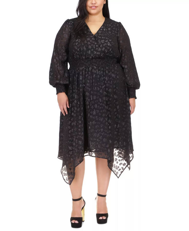 Plus Size Clip Handkerchief-Hem Midi Dress Black - 1